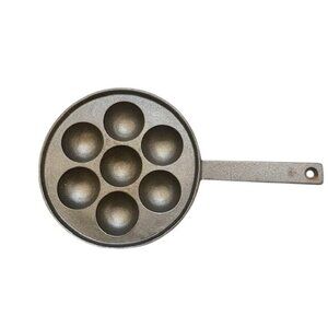 Vintage Cast Iron Aebleskiver Pan 7-Hole Danish Ebelskiver Maker With Handle For